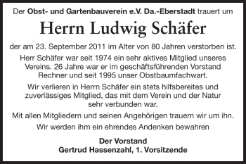 Traueranzeige von Ludwig Schäfer von Echo-Zeitungen (Gesamtausgabe)
