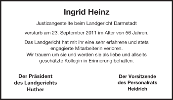 Traueranzeige von Ingrid Heinz von Echo-Zeitungen (Gesamtausgabe)