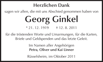 Traueranzeige von Georg Ginkel von Rüsselsheimer Echo, Groß-Gerauer-Echo, Ried Echo