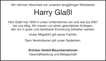 Traueranzeige von Harry Glaßl von Rüsselsheimer Echo, Groß-Gerauer-Echo, Ried Echo
