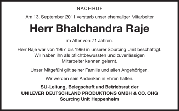 Traueranzeige von Bhalchandra Raje von Starkenburger Echo