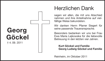 Traueranzeige von Georg Göckel von Echo-Zeitungen (Gesamtausgabe)
