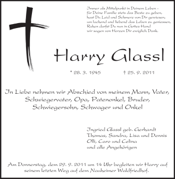 Traueranzeige von Harry Glassl von Rüsselsheimer Echo, Groß-Gerauer-Echo, Ried Echo