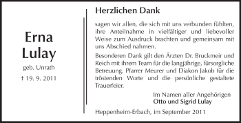 Traueranzeige von Erna Lulay von Starkenburger Echo