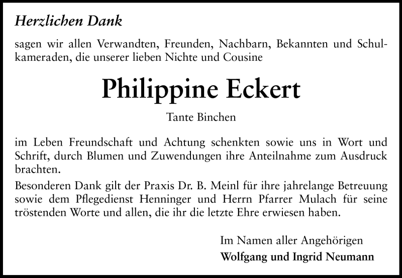  Traueranzeige für Philippine Eckert vom 30.09.2011 aus Rüsselsheimer Echo, Groß-Gerauer-Echo, Ried Echo