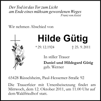 Traueranzeige von Hilde Gütig von Rüsselsheimer Echo, Groß-Gerauer-Echo, Ried Echo