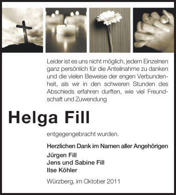 Traueranzeige von Helga  Fill von Odenwälder Echo