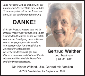 Traueranzeige von Gertrud Walther von Odenwälder Echo