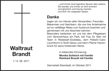 Traueranzeige von Waltraut Brandt von Echo-Zeitungen (Gesamtausgabe)