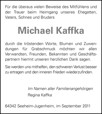 Traueranzeige von Michael Kaffka von Echo-Zeitungen (Gesamtausgabe)