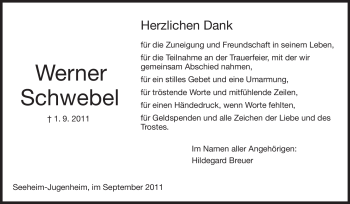 Traueranzeige von Werner Schwebel von Echo-Zeitungen (Gesamtausgabe)