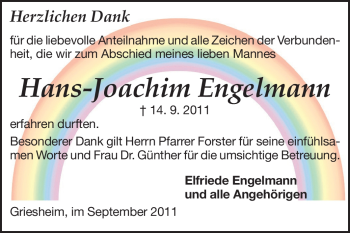Traueranzeige von Hans-Joachim Engelmann von Darmstädter Echo, Odenwälder Echo, Rüsselsheimer Echo, Groß-Gerauer-Echo, Ried Echo