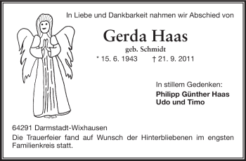 Traueranzeige von Gerda Haas von Echo-Zeitungen (Gesamtausgabe)