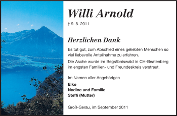 Traueranzeige von Willi Arnold von Rüsselsheimer Echo, Groß-Gerauer-Echo, Ried Echo