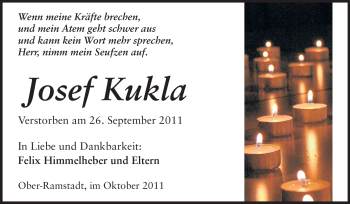Traueranzeige von Josef Kukla von Echo-Zeitungen (Gesamtausgabe)