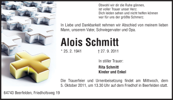 Traueranzeige von Alois Schmitt von Odenwälder Echo