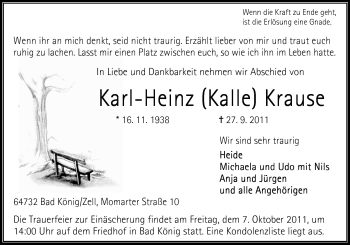 Traueranzeige von Karl-Heinz Krause von Odenwälder Echo