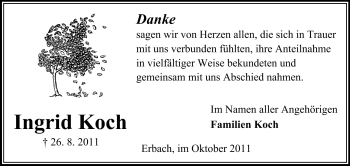 Traueranzeige von Ingrid Koch von Odenwälder Echo