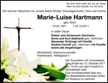 Traueranzeige von Marie-Luise Hartmann von Odenwälder Echo