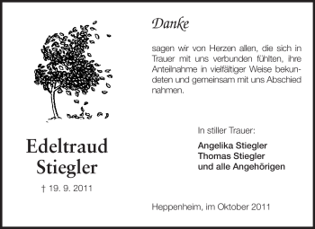 Traueranzeige von Edeltraud Stiegler von Starkenburger Echo