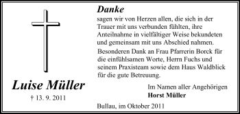 Traueranzeige von Luise Müller von Odenwälder Echo