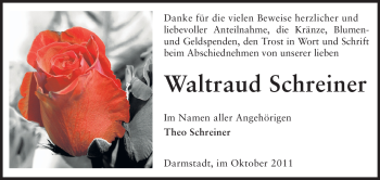 Traueranzeige von Waltraud Schreiner von Echo-Zeitungen (Gesamtausgabe)