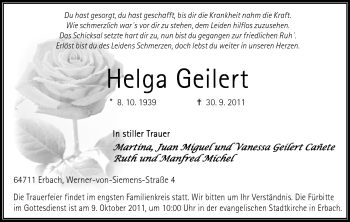 Traueranzeige von Helga Geilert von Odenwälder Echo