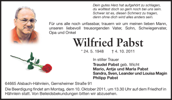 Traueranzeige von Winfried Pabst von Echo-Zeitungen (Gesamtausgabe)