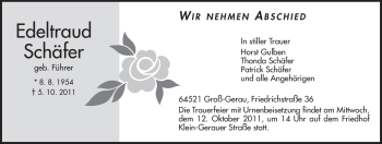 Traueranzeige von Edeltraud Schäfer von Rüsselsheimer Echo, Groß-Gerauer-Echo, Ried Echo