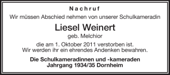 Traueranzeige von Liesel Weinert von Rüsselsheimer Echo, Groß-Gerauer-Echo, Ried Echo