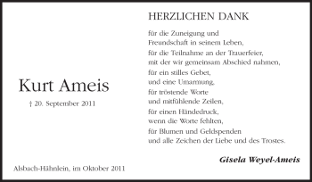 Traueranzeige von Kurt Ameis von Echo-Zeitungen (Gesamtausgabe)