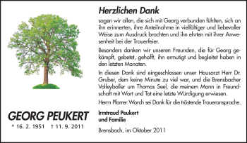 Traueranzeige von Georg Peukert von Echo-Zeitungen (Gesamtausgabe)