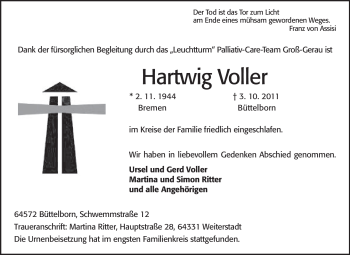 Traueranzeige von Hartwig Voller von Rüsselsheimer Echo, Groß-Gerauer-Echo, Ried Echo