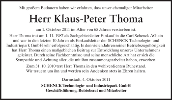 Traueranzeige von Klaus-Peter Thoma von Echo-Zeitungen (Gesamtausgabe)