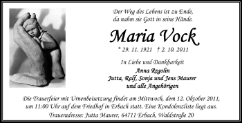 Traueranzeige von Maria Vock von Odenwälder Echo