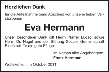 Traueranzeige von Eva Hermann von Rüsselsheimer Echo, Groß-Gerauer-Echo, Ried Echo