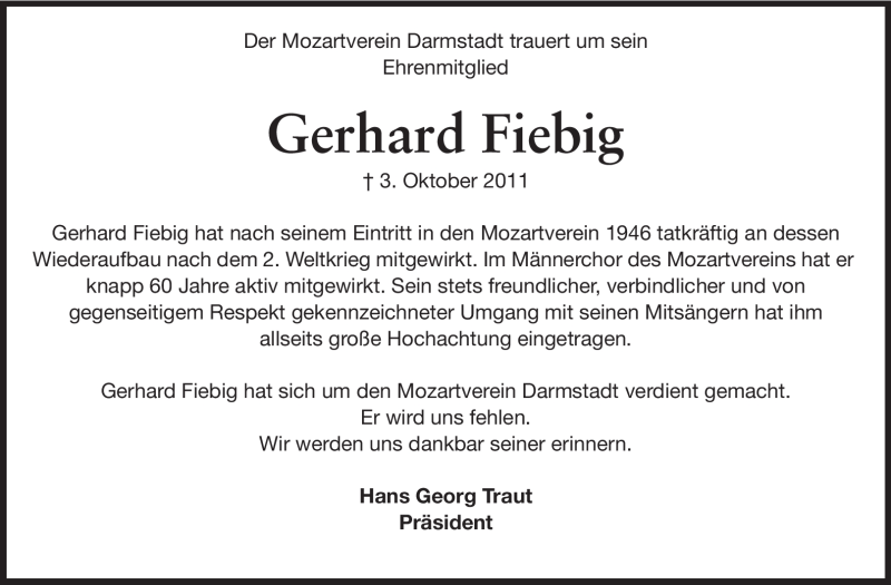  Traueranzeige für Gerhard Fiebig vom 10.10.2011 aus Darmstädter Echo, Odenwälder Echo, Rüsselsheimer Echo, Groß-Gerauer-Echo, Ried Echo