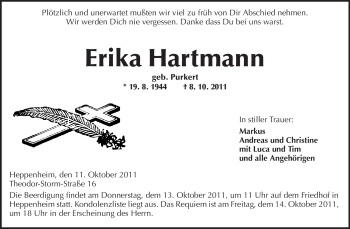 Traueranzeige von Erika Hartmann von Starkenburger Echo