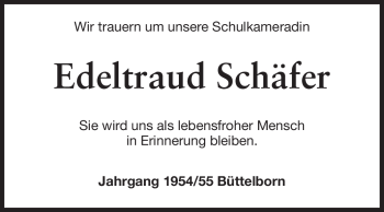 Traueranzeige von Edeltraut Schäfer von Rüsselsheimer Echo, Groß-Gerauer-Echo, Ried Echo