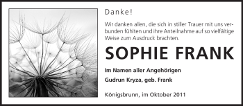 Traueranzeige von Sophi Frank von Odenwälder Echo