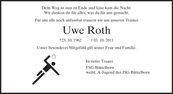 Traueranzeige von Uwe Roth von Echo-Zeitungen (Gesamtausgabe)