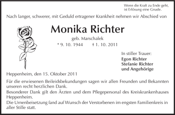 Traueranzeige von Monika Richter von Starkenburger Echo