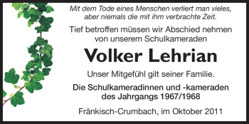 Traueranzeige von Volker Lehrian von Echo-Zeitungen (Gesamtausgabe)