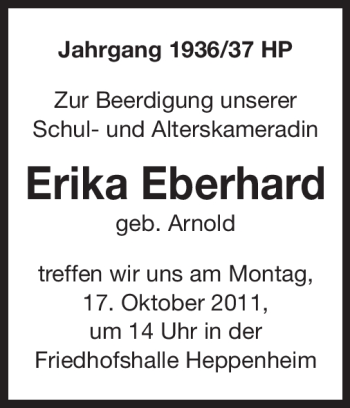 Traueranzeige von Erika Eberhard von Starkenburger Echo