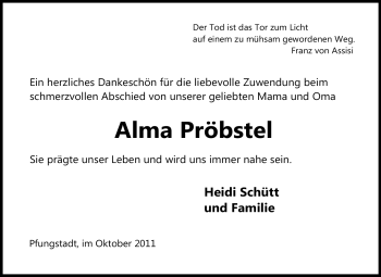 Traueranzeige von Alma Pröbstel von Echo-Zeitungen (Gesamtausgabe)
