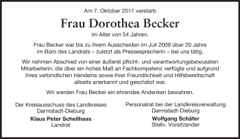 Traueranzeige von Dorothea Becker von Echo-Zeitungen (Gesamtausgabe)