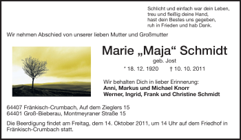 Traueranzeige von Marie Schmidt von Echo-Zeitungen (Gesamtausgabe)