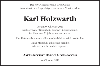 Traueranzeige von Karl A. Holzwarth von Rüsselsheimer Echo, Groß-Gerauer-Echo, Ried Echo