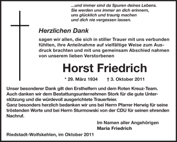 Traueranzeige von Horst Friedrich von Rüsselsheimer Echo, Groß-Gerauer-Echo, Ried Echo