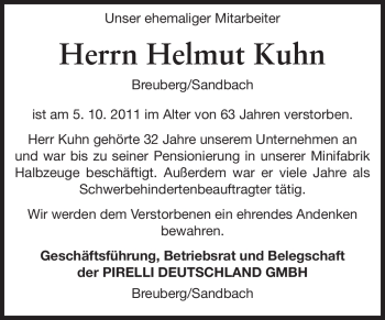 Traueranzeige von Helmut Kuhn von Odenwälder Echo